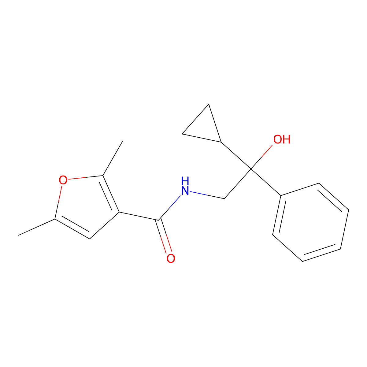 N-(2-cyclopropyl-2-hydroxy-2-phenylethyl)-2,5-dimethylfuran-3-carboxamide molecular structure, CAS 1421465-67-9