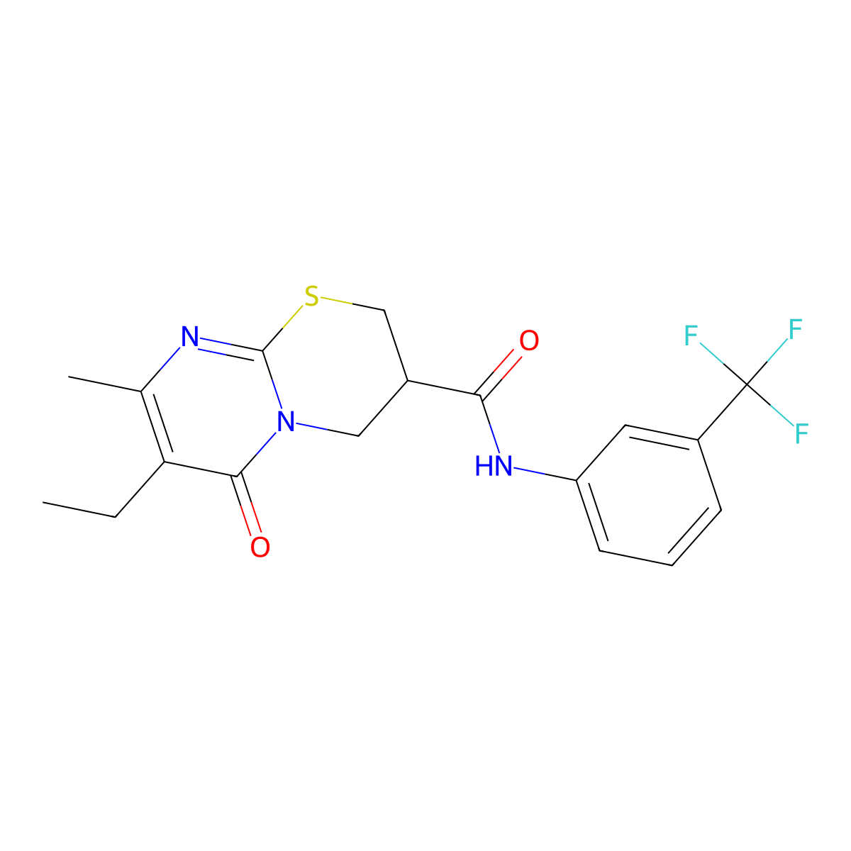 7-ethyl-8-methyl-6-oxo-N-(3-(trifluoromethyl)phenyl)-2,3,4,6-tetrahydropyrimido[2,1-b][1,3]thiazine-3-carboxamide molecular structure, CAS 1421465-69-1