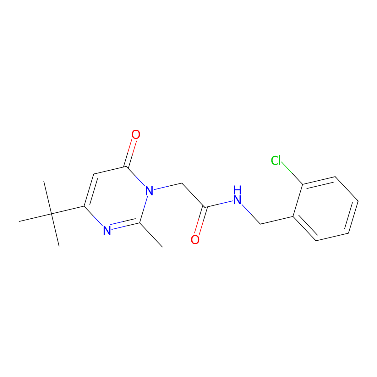 2-(4-(tert-butyl)-2-methyl-6-oxopyrimidin-1(6H)-yl)-N-(2-chlorobenzyl)acetamide molecular structure, CAS 1421465-77-1