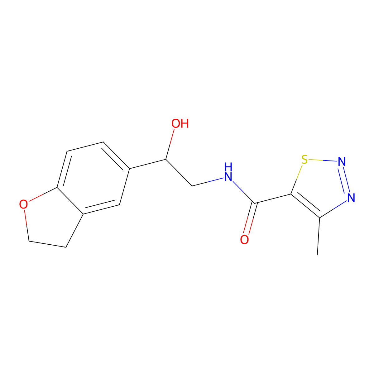 N-(2-(2,3-dihydrobenzofuran-5-yl)-2-hydroxyethyl)-4-methyl-1,2,3-thiadiazole-5-carboxamide molecular structure, CAS 1421465-79-3
