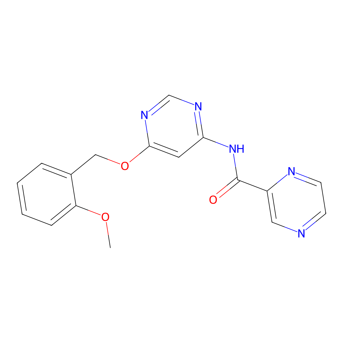 N-(6-((2-methoxybenzyl)oxy)pyrimidin-4-yl)pyrazine-2-carboxamide molecular structure, CAS 1421465-80-6