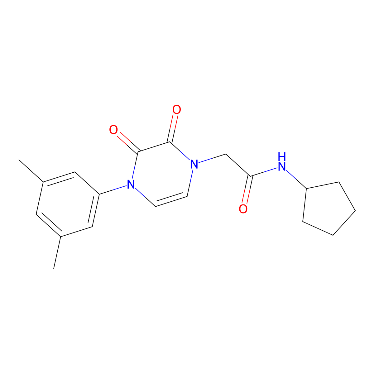 N-cyclopentyl-2-(4-(3,5-dimethylphenyl)-2,3-dioxo-3,4-dihydropyrazin-1(2H)-yl)acetamide molecular structure, CAS 1421465-81-7