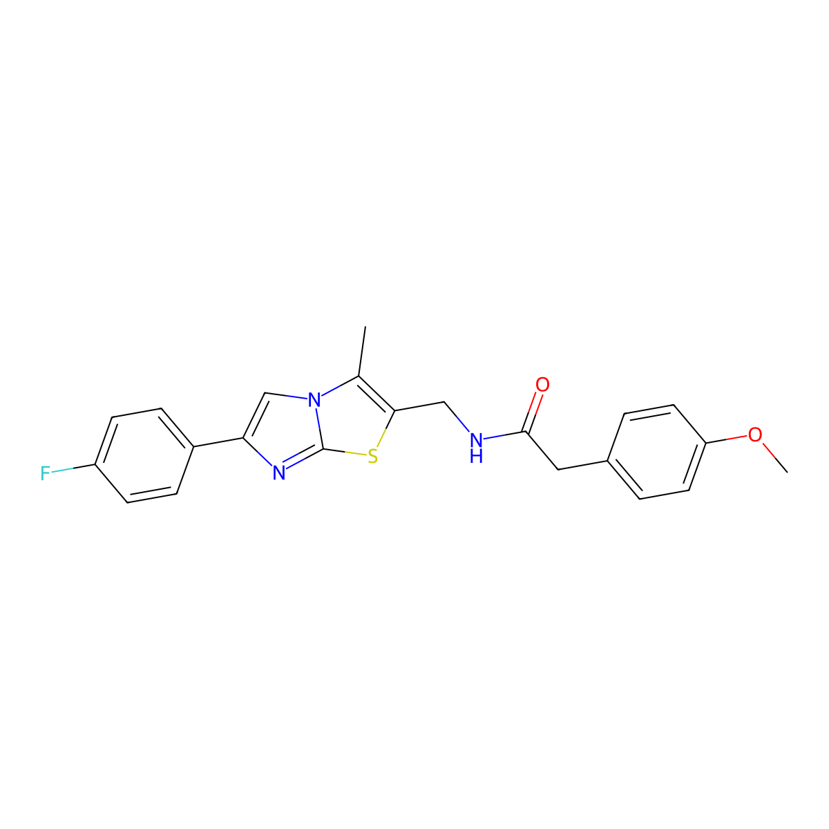 N-((6-(4-fluorophenyl)-3-methylimidazo[2,1-b]thiazol-2-yl)methyl)-2-(4-methoxyphenyl)acetamide molecular structure, CAS 1421465-84-0