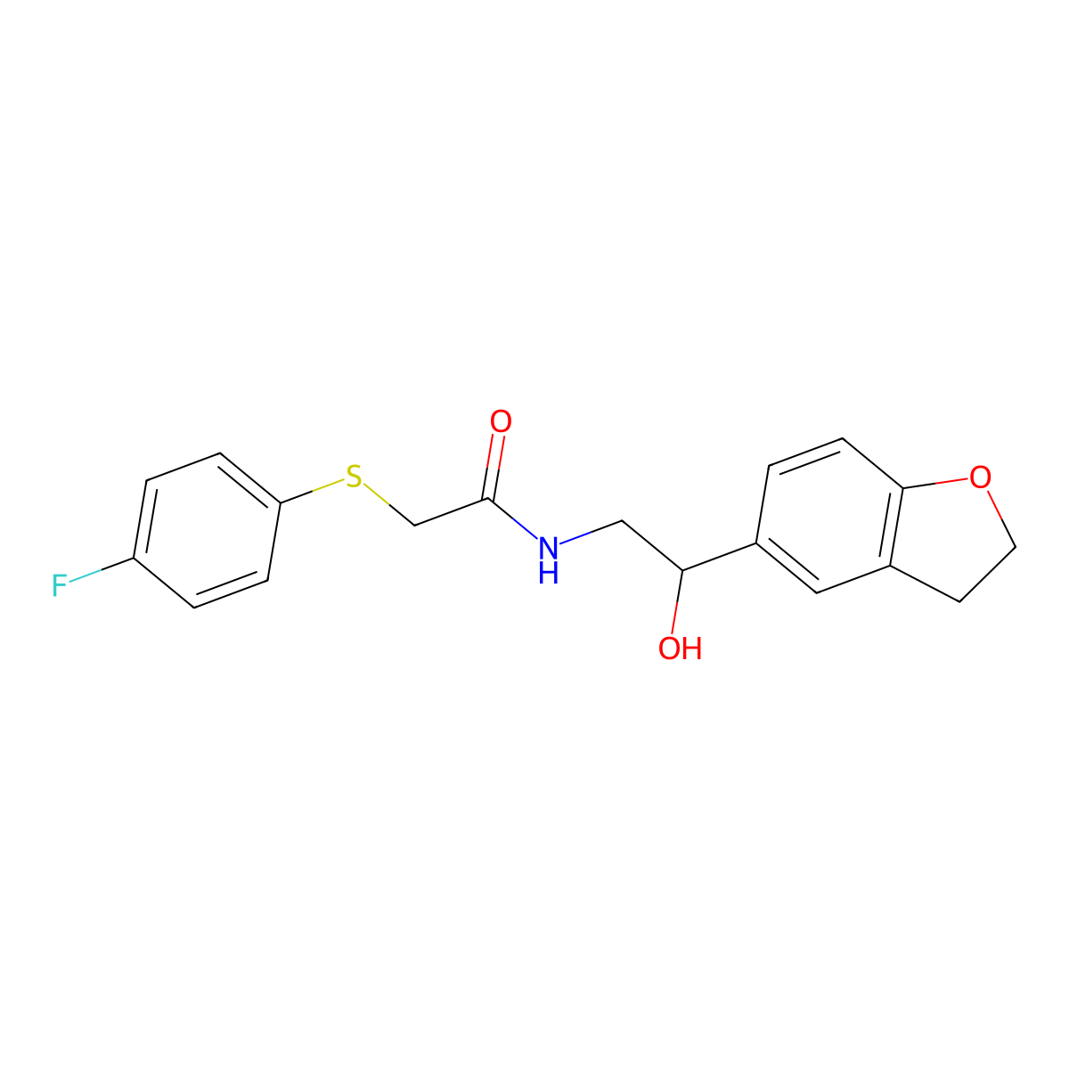 N-(2-(2,3-dihydrobenzofuran-5-yl)-2-hydroxyethyl)-2-((4-fluorophenyl)thio)acetamide molecular structure, CAS 1421465-85-1