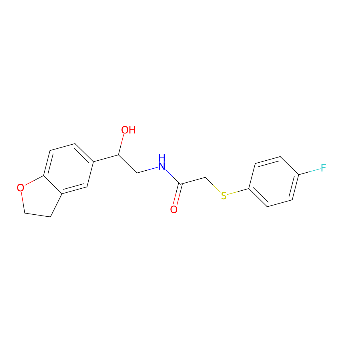N-(2-(2,3-dihydrobenzofuran-5-yl)-2-hydroxyethyl)-2-((4-fluorophenyl)thio)acetamide molecular structure, CAS 1421465-85-1