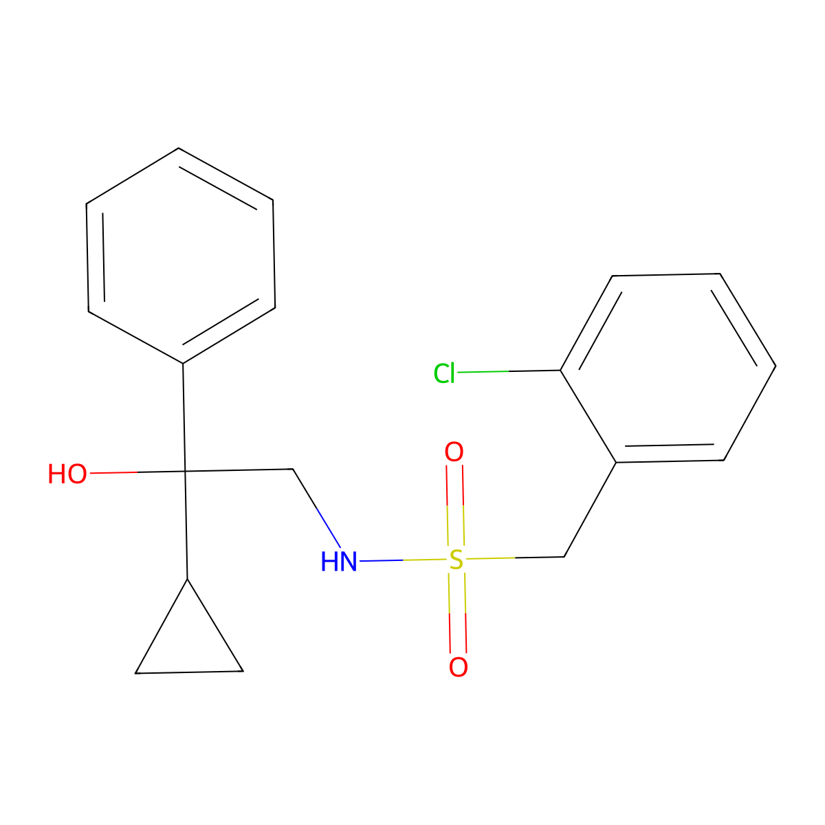 1-(2-chlorophenyl)-N-(2-cyclopropyl-2-hydroxy-2-phenylethyl)methanesulfonamide molecular structure, CAS 1421465-87-3
