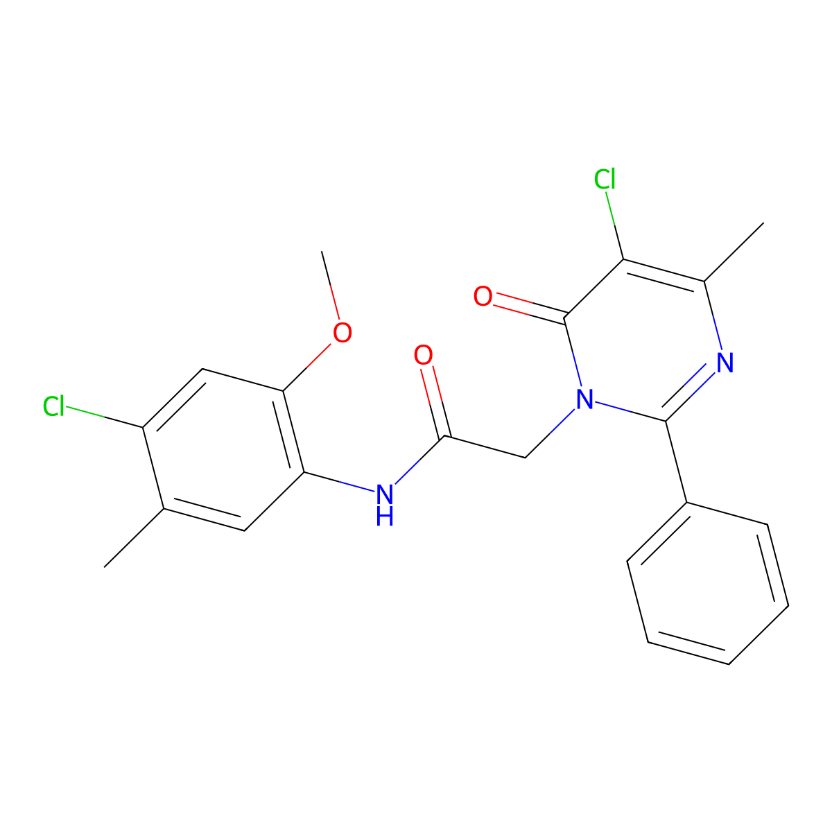 N-(4-chloro-2-methoxy-5-methylphenyl)-2-(5-chloro-4-methyl-6-oxo-2-phenylpyrimidin-1(6H)-yl)acetamide molecular structure, CAS 1421466-01-4