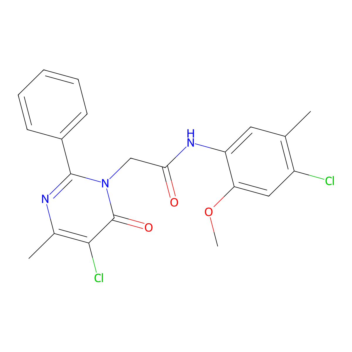 N-(4-chloro-2-methoxy-5-methylphenyl)-2-(5-chloro-4-methyl-6-oxo-2-phenylpyrimidin-1(6H)-yl)acetamide molecular structure, CAS 1421466-01-4