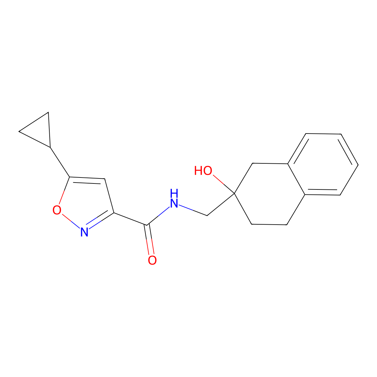 5-cyclopropyl-N-((2-hydroxy-1,2,3,4-tetrahydronaphthalen-2-yl)methyl)isoxazole-3-carboxamide molecular structure, CAS 1421466-02-5