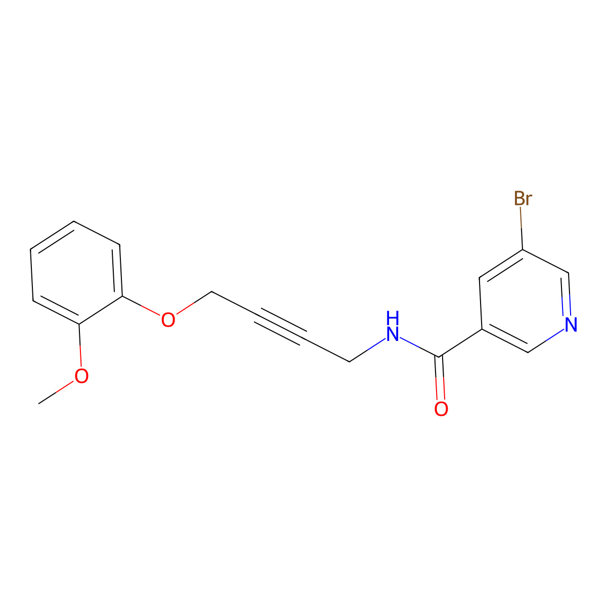 5-bromo-N-(4-(2-methoxyphenoxy)but-2-yn-1-yl)nicotinamide molecular structure, CAS 1421466-05-8