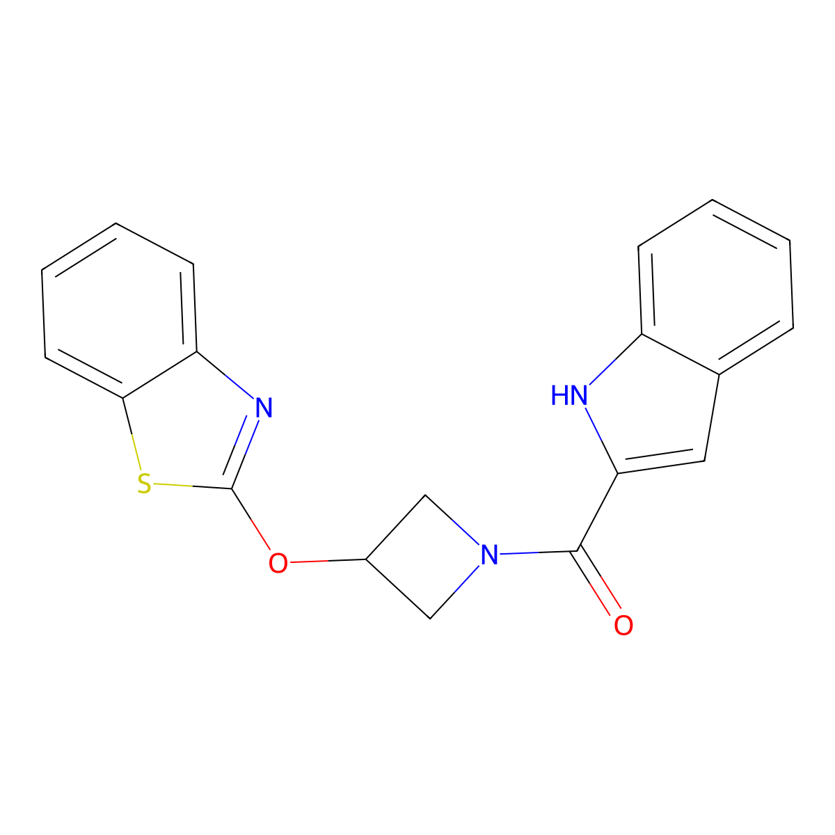 (3-(benzo[d]thiazol-2-yloxy)azetidin-1-yl)(1H-indol-2-yl)methanone molecular structure, CAS 1421466-07-0