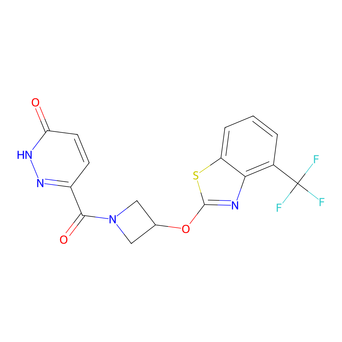 6-(3-((4-(trifluoromethyl)benzo[d]thiazol-2-yl)oxy)azetidine-1-carbonyl)pyridazin-3(2H)-one molecular structure, CAS 1421466-23-0
