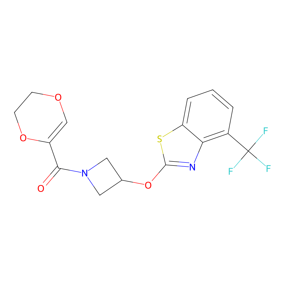 (5,6-Dihydro-1,4-dioxin-2-yl)(3-((4-(trifluoromethyl)benzo[d]thiazol-2-yl)oxy)azetidin-1-yl)methanone molecular structure, CAS 1421466-26-3