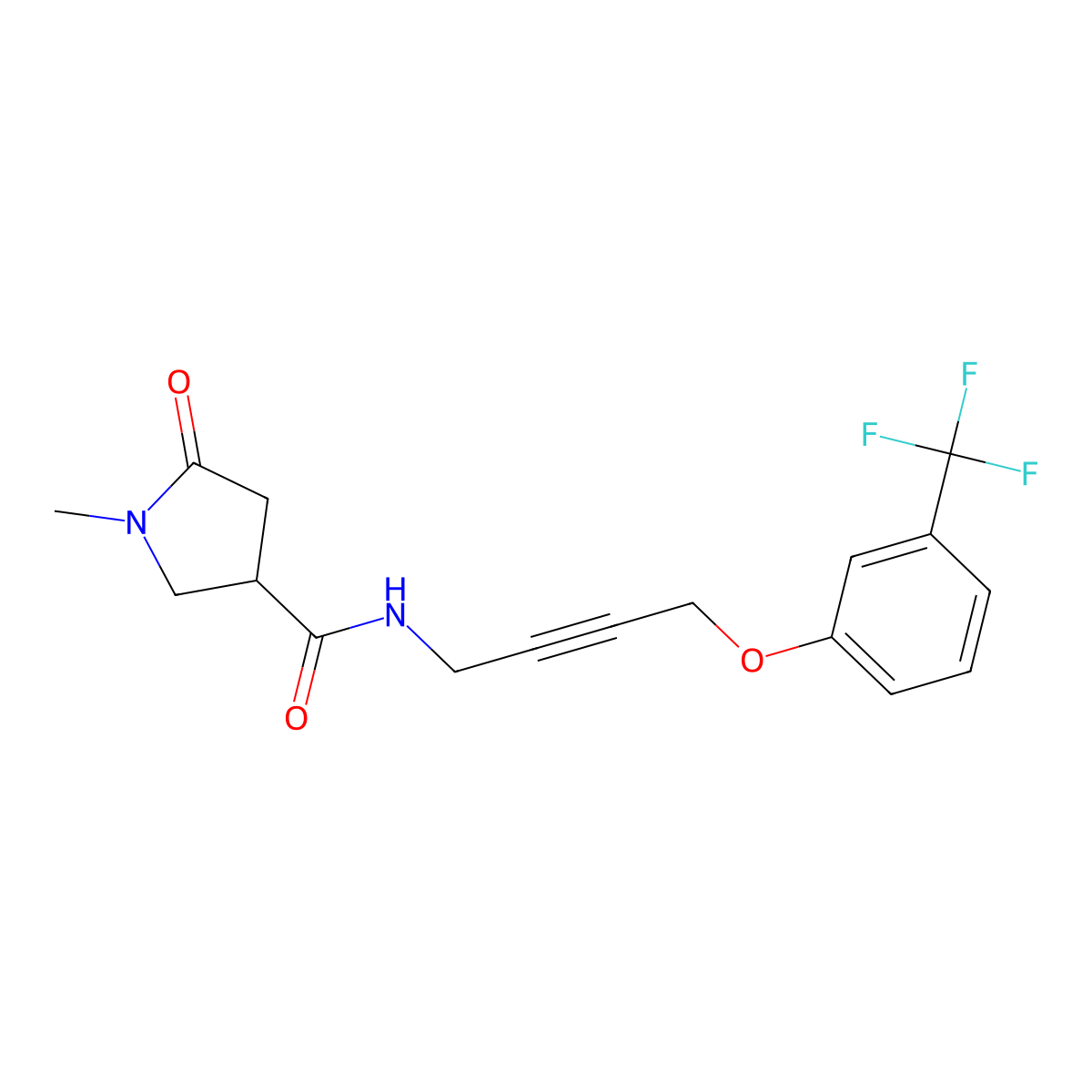 1-Methyl-5-oxo-N-{4-[3-(trifluoromethyl)phenoxy]but-2-YN-1-YL}pyrrolidine-3-carboxamide molecular structure, CAS 1421466-35-4