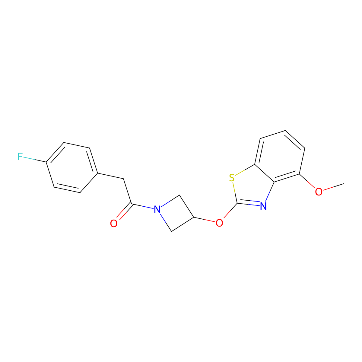 2-(4-Fluorophenyl)-1-(3-((4-methoxybenzo[d]thiazol-2-yl)oxy)azetidin-1-yl)ethanone molecular structure, CAS 1421466-44-5