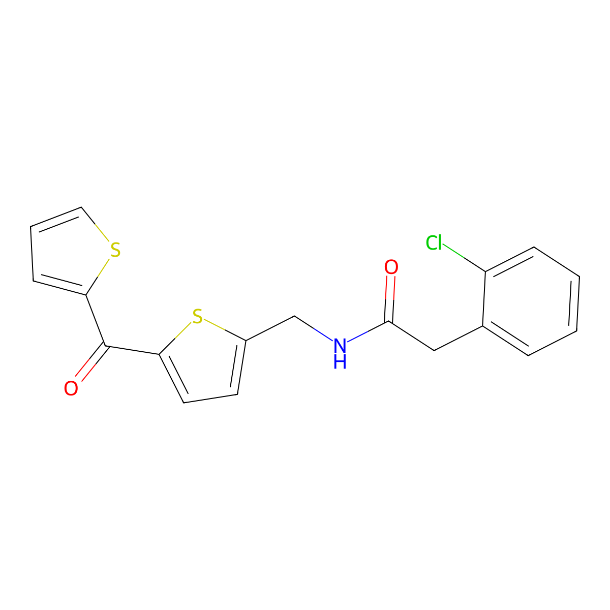 2-(2-chlorophenyl)-N-((5-(thiophene-2-carbonyl)thiophen-2-yl)methyl)acetamide molecular structure, CAS 1421466-57-0