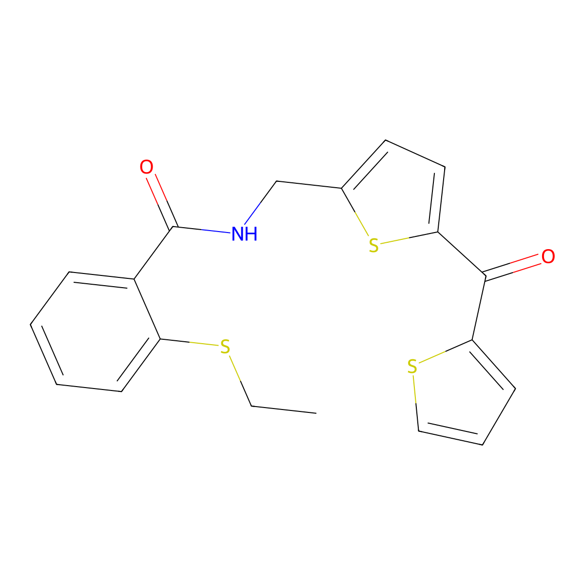 2-(ethylthio)-N-((5-(thiophene-2-carbonyl)thiophen-2-yl)methyl)benzamide molecular structure, CAS 1421466-61-6