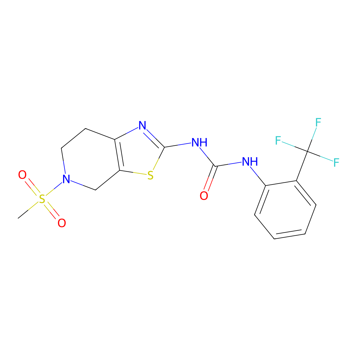1-(5-(Methylsulfonyl)-4,5,6,7-tetrahydrothiazolo[5,4-c]pyridin-2-yl)-3-(2-(trifluoromethyl)phenyl)urea molecular structure, CAS 1421466-75-2