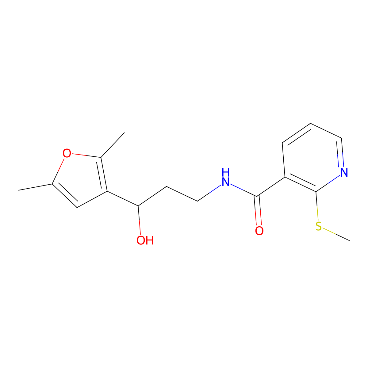N-(3-(2,5-dimethylfuran-3-yl)-3-hydroxypropyl)-2-(methylthio)nicotinamide molecular structure, CAS 1421466-77-4