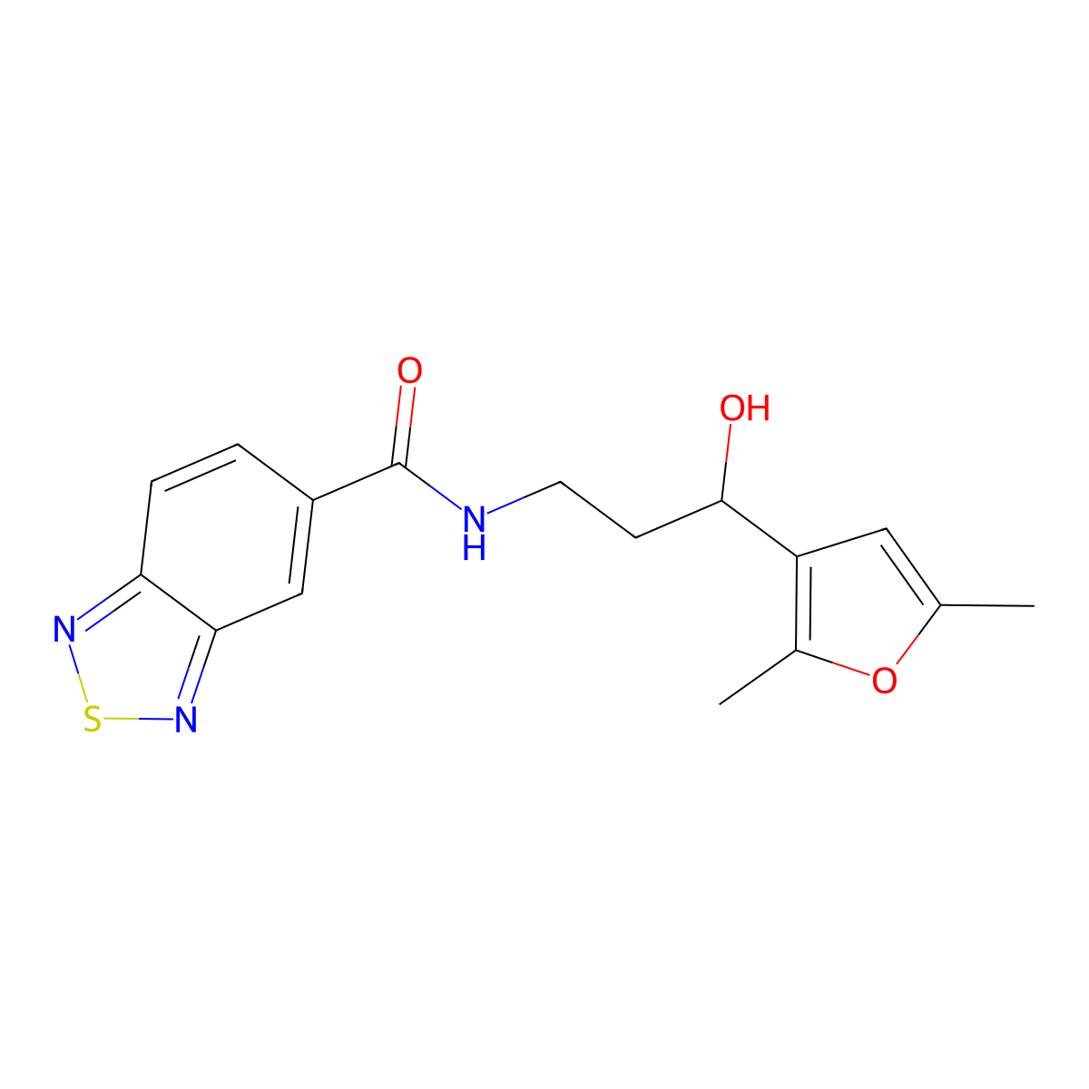 N-(3-(2,5-dimethylfuran-3-yl)-3-hydroxypropyl)benzo[c][1,2,5]thiadiazole-5-carboxamide molecular structure, CAS 1421466-79-6