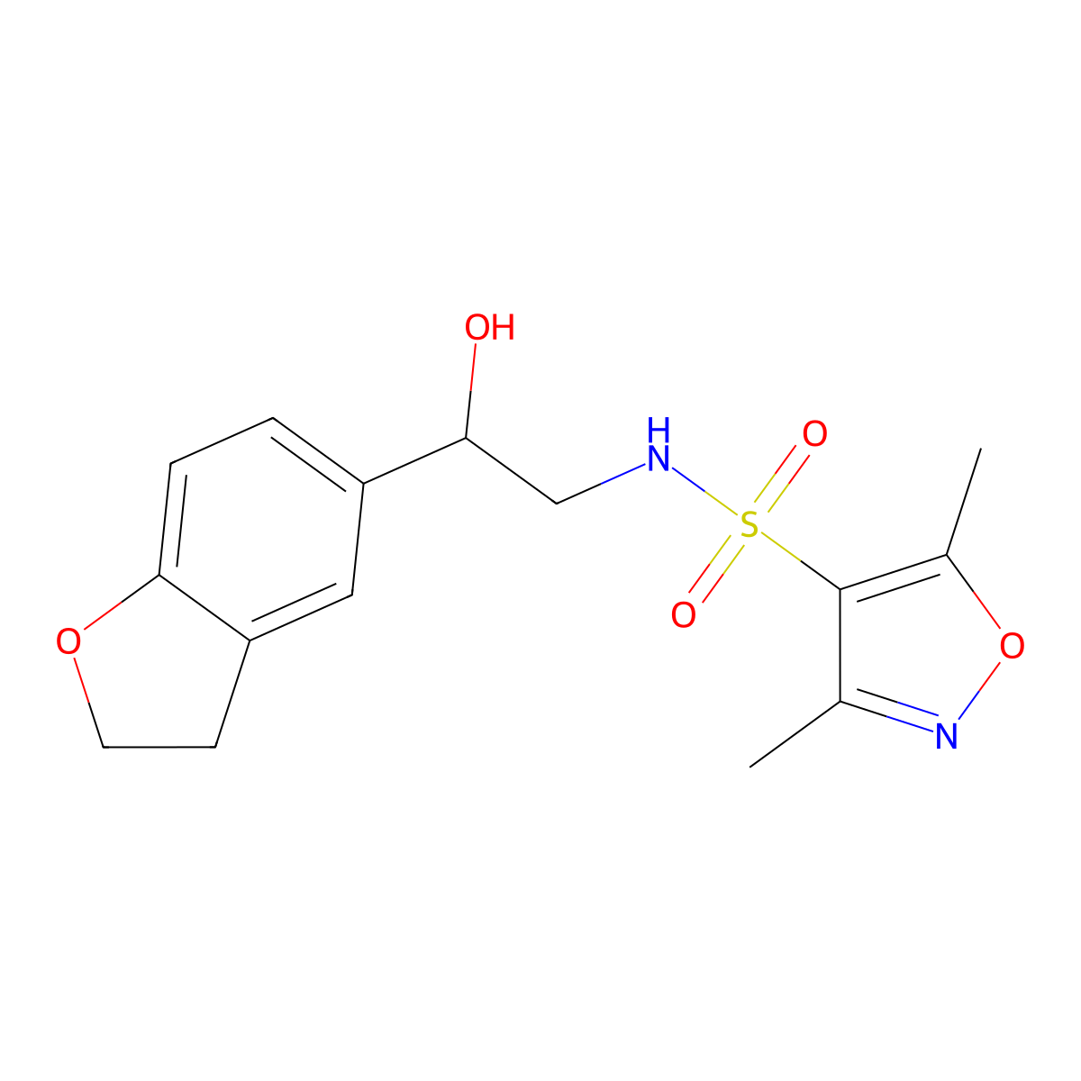 N-(2-(2,3-dihydrobenzofuran-5-yl)-2-hydroxyethyl)-3,5-dimethylisoxazole-4-sulfonamide molecular structure, CAS 1421466-81-0