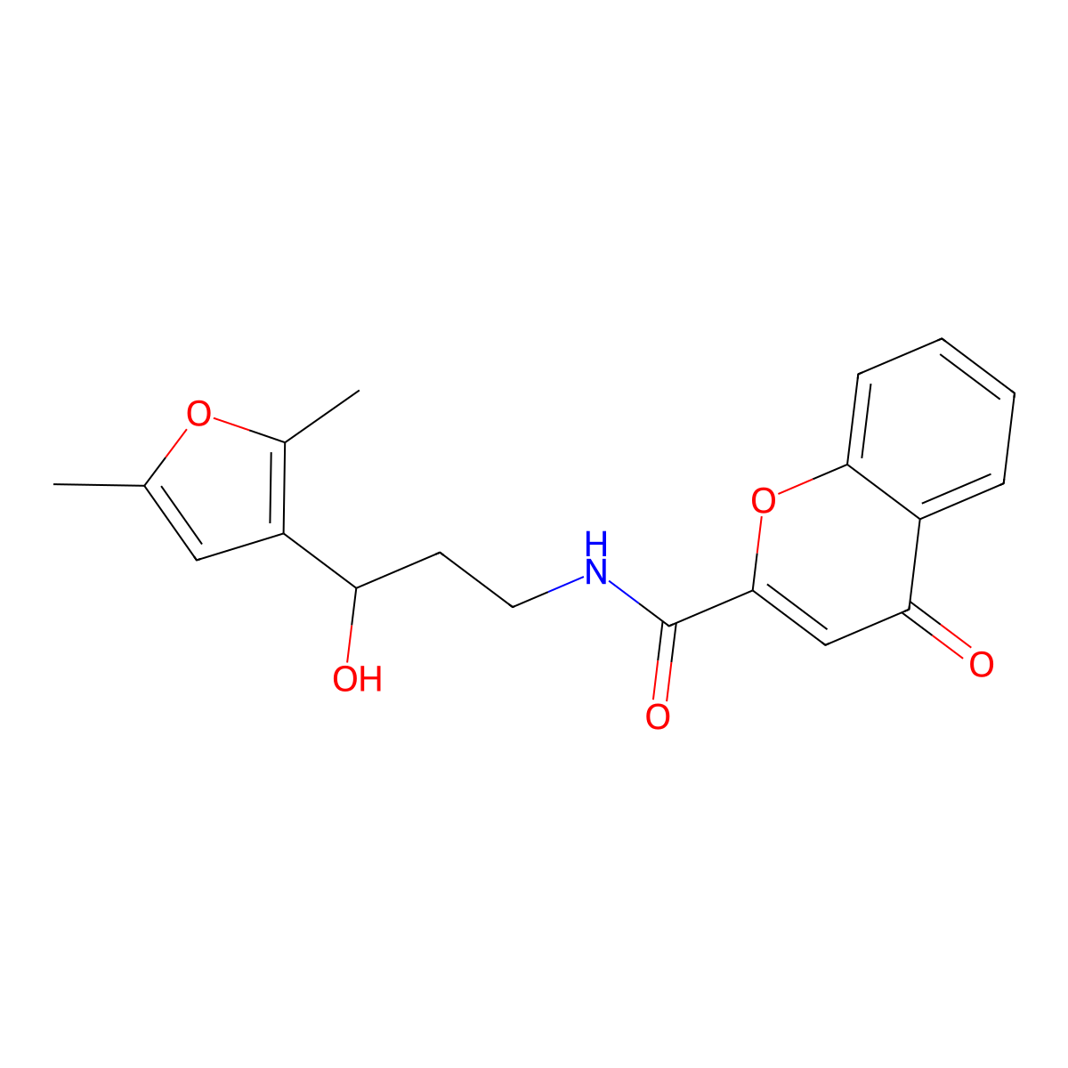 N-[3-(2,5-dimethylfuran-3-yl)-3-hydroxypropyl]-4-oxo-4H-chromene-2-carboxamide molecular structure, CAS 1421466-83-2