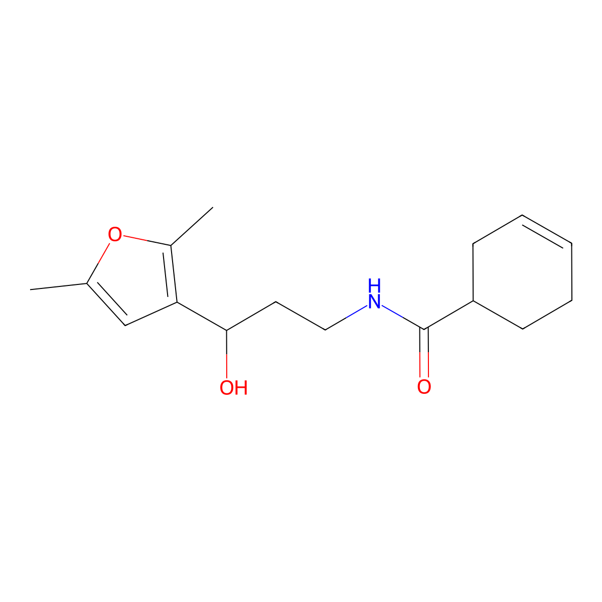 N-(3-(2,5-dimethylfuran-3-yl)-3-hydroxypropyl)cyclohex-3-enecarboxamide molecular structure, CAS 1421466-97-8