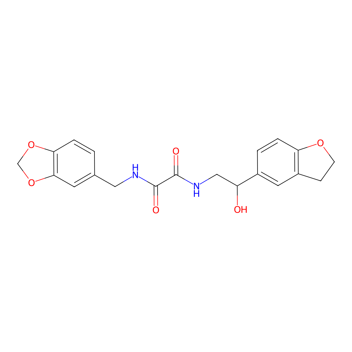 N1-(benzo[d][1,3]dioxol-5-ylmethyl)-N2-(2-(2,3-dihydrobenzofuran-5-yl)-2-hydroxyethyl)oxalamide molecular structure, CAS 1421467-00-6