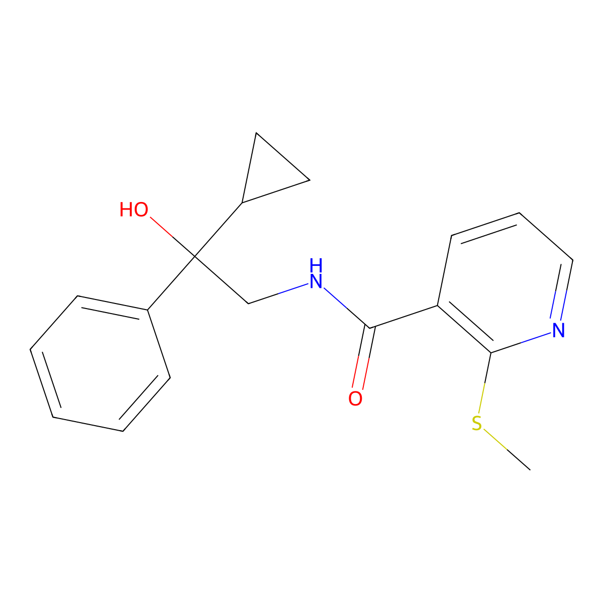 N-(2-cyclopropyl-2-hydroxy-2-phenylethyl)-2-(methylthio)nicotinamide molecular structure, CAS 1421467-02-8