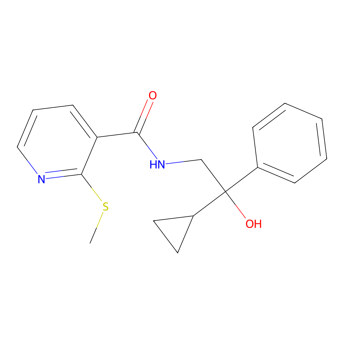 N-(2-cyclopropyl-2-hydroxy-2-phenylethyl)-2-(methylthio)nicotinamide molecular structure, CAS 1421467-02-8
