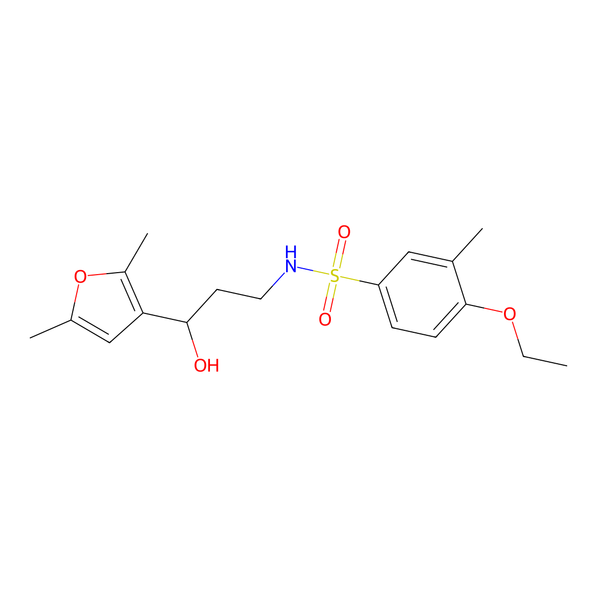 N-(3-(2,5-dimethylfuran-3-yl)-3-hydroxypropyl)-4-ethoxy-3-methylbenzenesulfonamide molecular structure, CAS 1421467-06-2