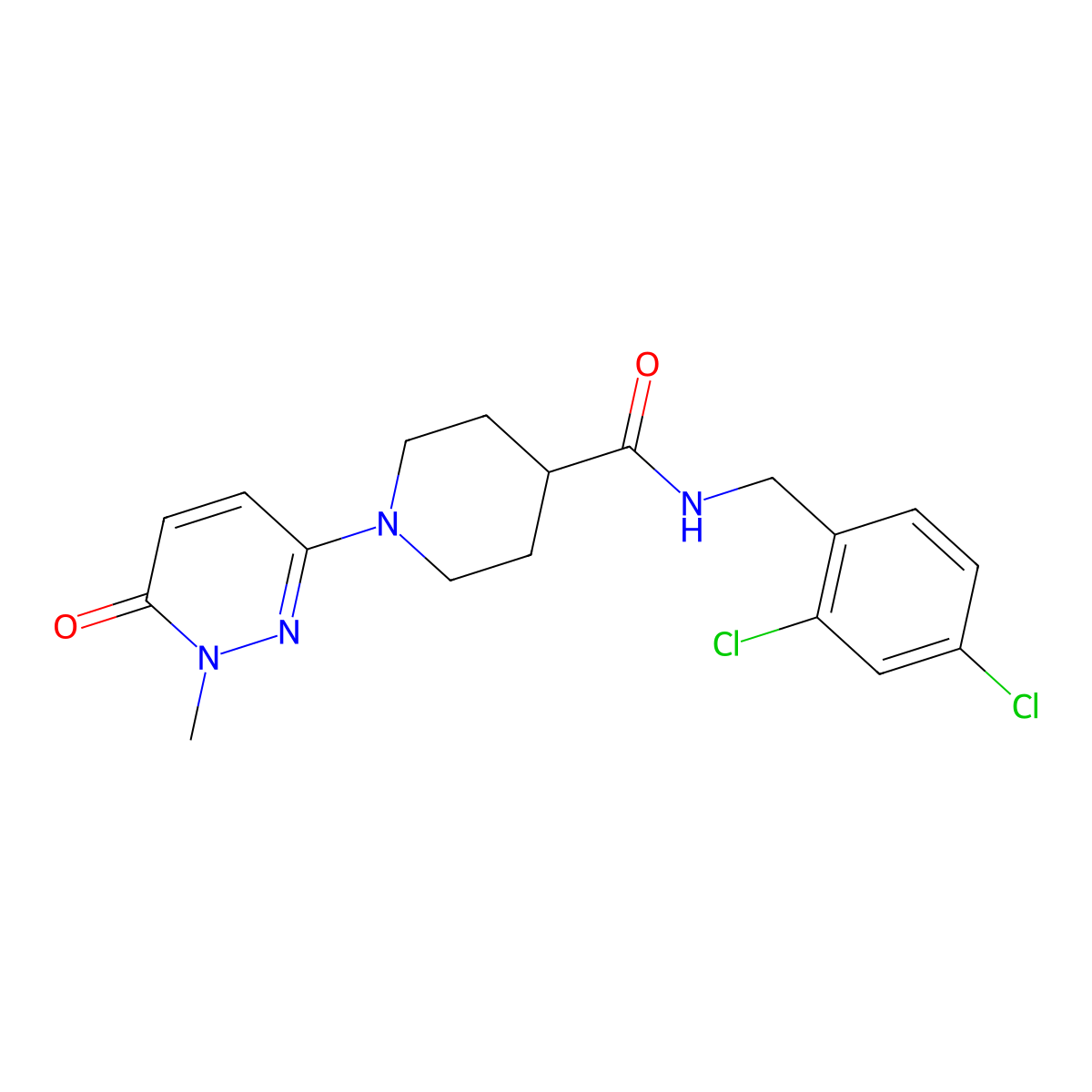 N-(2,4-dichlorobenzyl)-1-(1-methyl-6-oxo-1,6-dihydropyridazin-3-yl)piperidine-4-carboxamide molecular structure, CAS 1421467-17-5