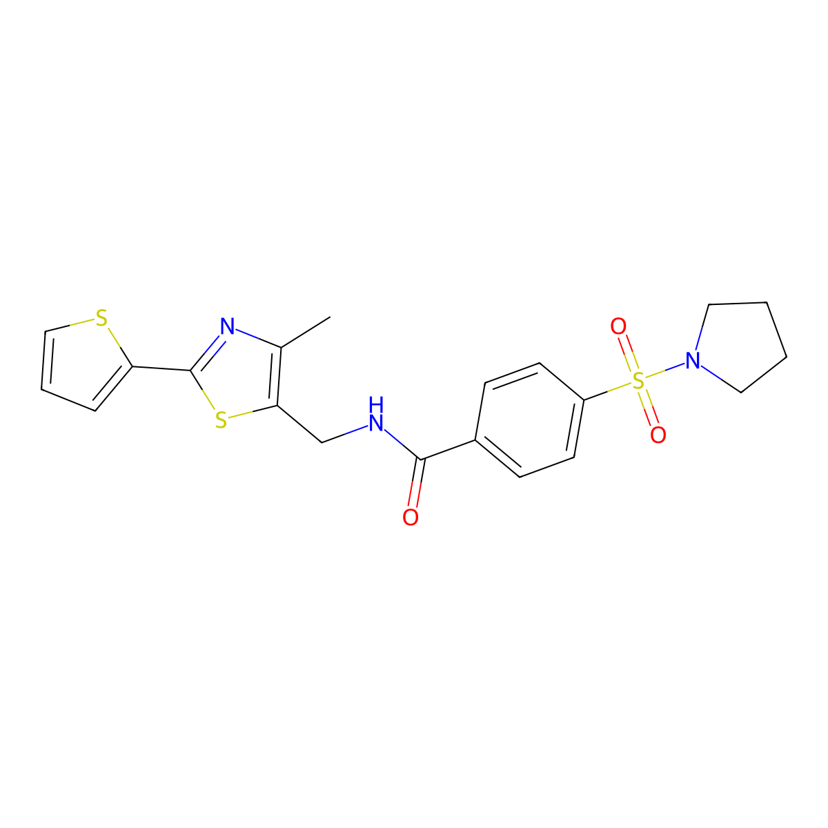 N-((4-methyl-2-(thiophen-2-yl)thiazol-5-yl)methyl)-4-(pyrrolidin-1-ylsulfonyl)benzamide molecular structure, CAS 1421467-24-4