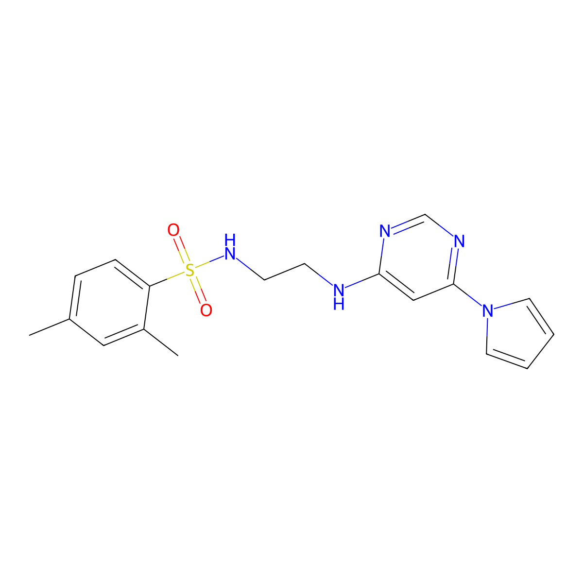N-(2-((6-(1H-pyrrol-1-yl)pyrimidin-4-yl)amino)ethyl)-2,4-dimethylbenzenesulfonamide molecular structure, CAS 1421467-25-5