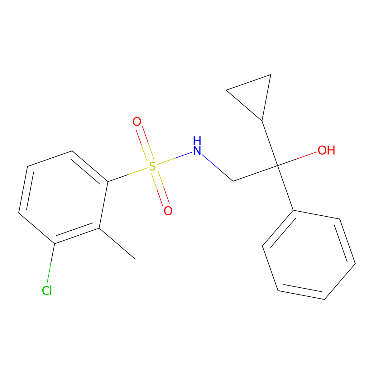 3-chloro-N-(2-cyclopropyl-2-hydroxy-2-phenylethyl)-2-methylbenzenesulfonamide molecular structure, CAS 1421467-26-6