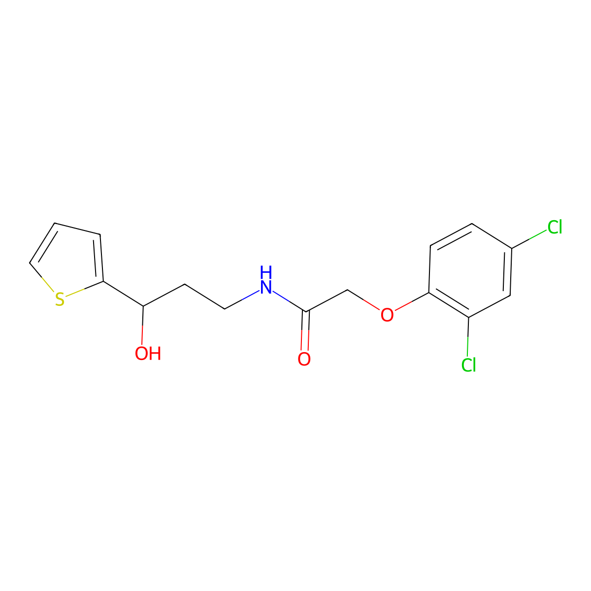 2-(2,4-Dichlorophenoxy)-N-[3-hydroxy-3-(thiophen-2-YL)propyl]acetamide molecular structure, CAS 1421467-31-3