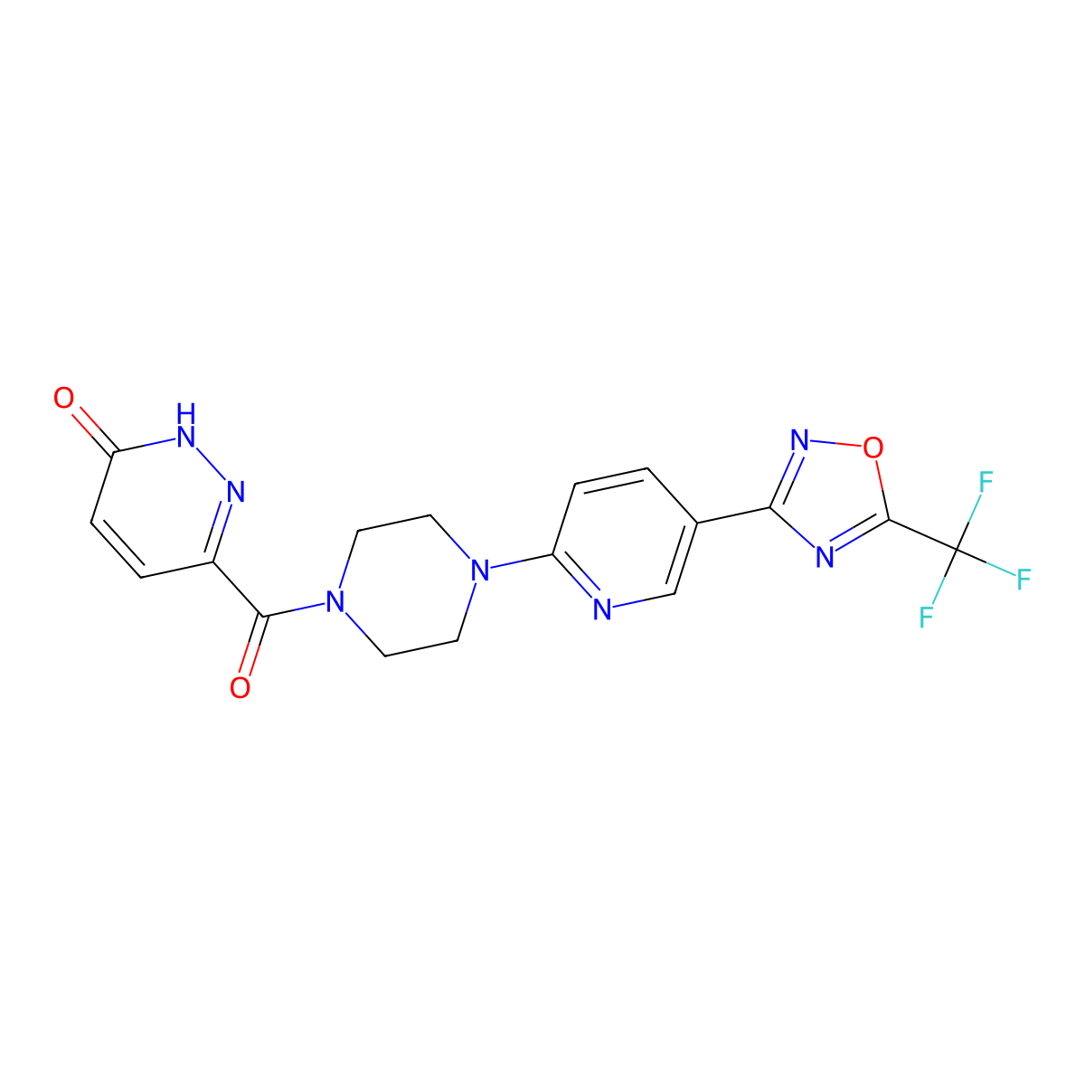 6-(4-(5-(5-(trifluoromethyl)-1,2,4-oxadiazol-3-yl)pyridin-2-yl)piperazine-1-carbonyl)pyridazin-3(2H)-one molecular structure, CAS 1421467-33-5