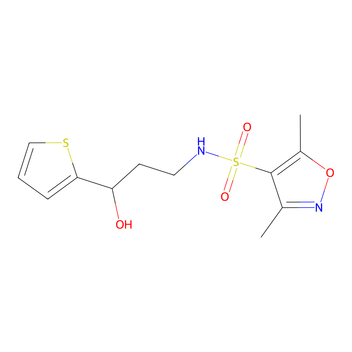 N-(3-hydroxy-3-(thiophen-2-yl)propyl)-3,5-dimethylisoxazole-4-sulfonamide molecular structure, CAS 1421467-36-8