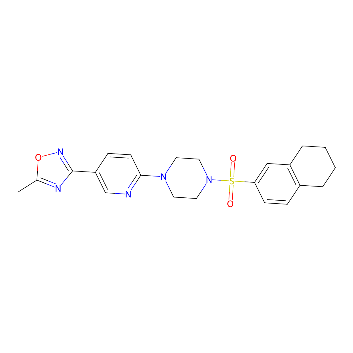 5-Methyl-3-(6-(4-((5,6,7,8-tetrahydronaphthalen-2-yl)sulfonyl)piperazin-1-yl)pyridin-3-yl)-1,2,4-oxadiazole molecular structure, CAS 1421467-42-6