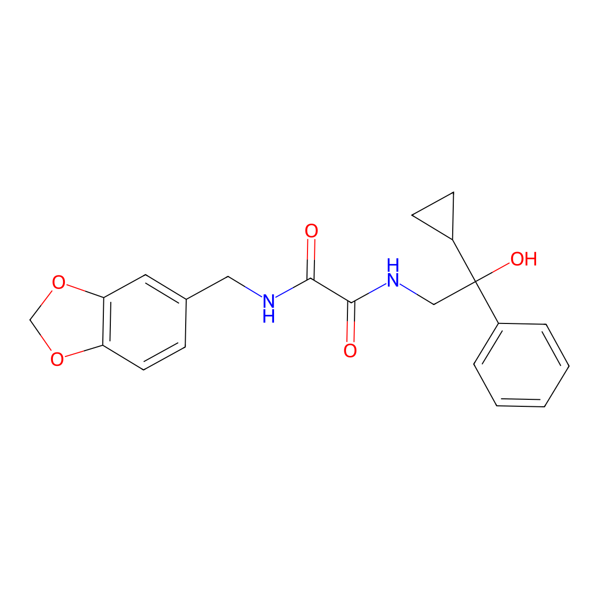 N1-(benzo[d][1,3]dioxol-5-ylmethyl)-N2-(2-cyclopropyl-2-hydroxy-2-phenylethyl)oxalamide molecular structure, CAS 1421467-43-7