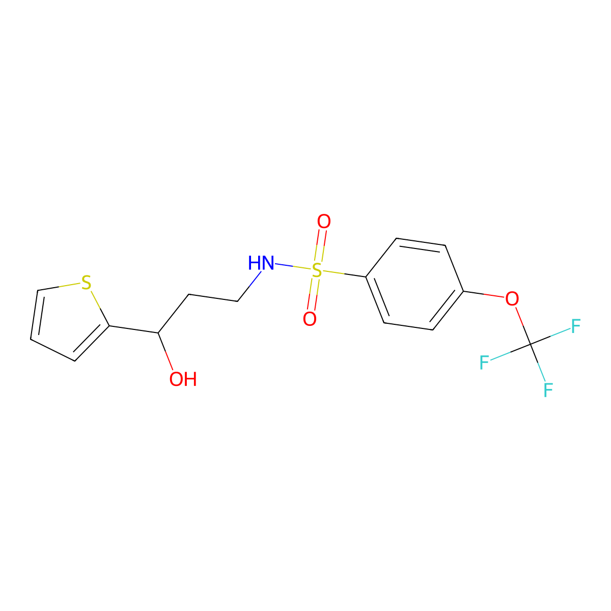 N-(3-hydroxy-3-(thiophen-2-yl)propyl)-4-(trifluoromethoxy)benzenesulfonamide molecular structure, CAS 1421467-45-9