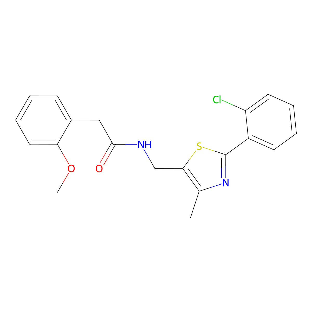 N-((2-(2-chlorophenyl)-4-methylthiazol-5-yl)methyl)-2-(2-methoxyphenyl)acetamide molecular structure, CAS 1421467-60-8