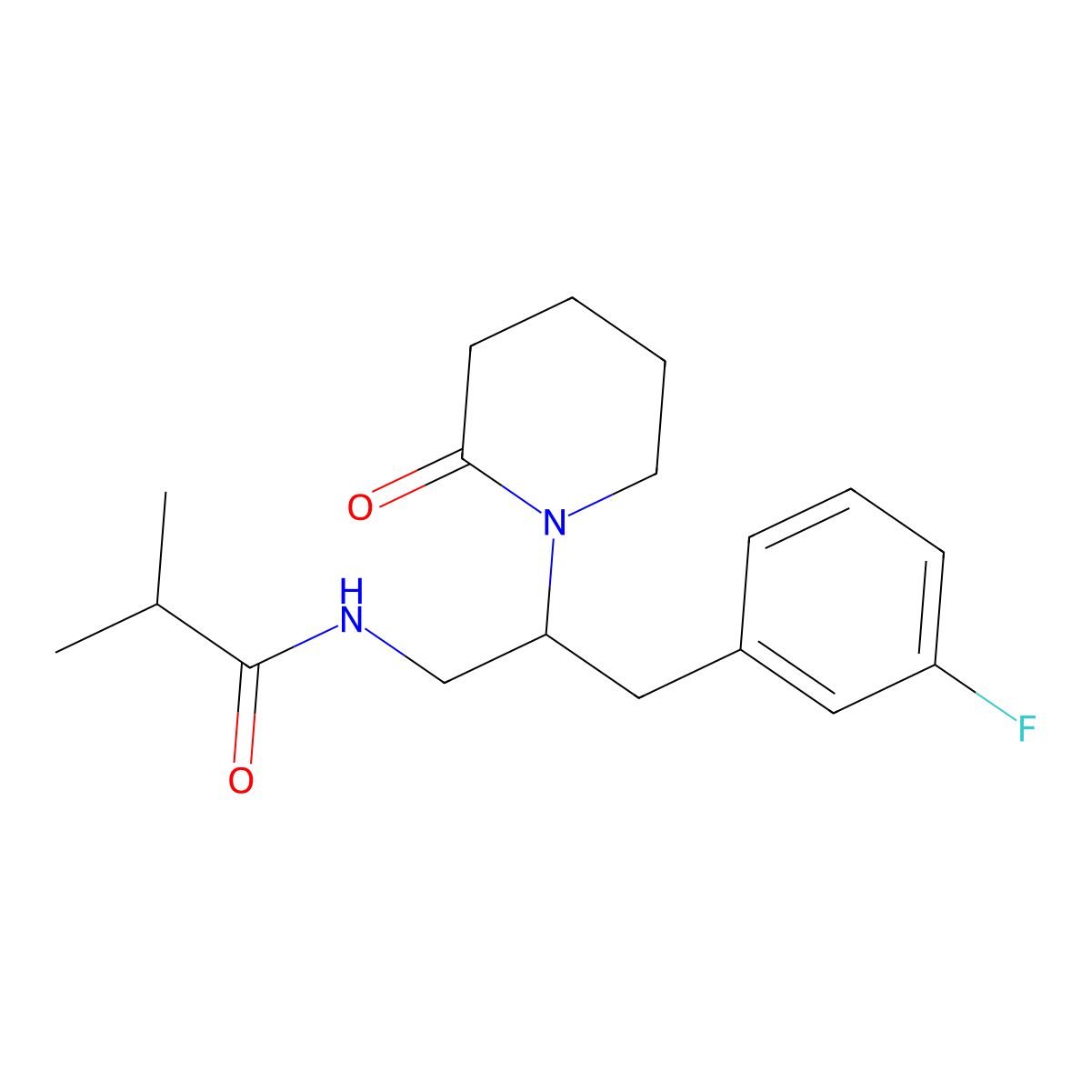 N-(3-(3-fluorophenyl)-2-(2-oxopiperidin-1-yl)propyl)isobutyramide molecular structure, CAS 1421467-64-2