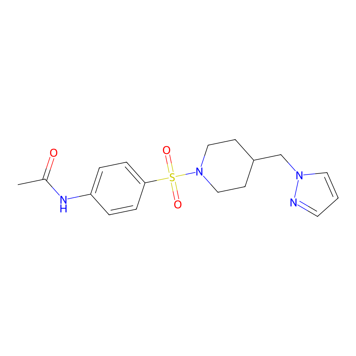 N-[4-({4-[(1H-pyrazol-1-yl)methyl]piperidin-1-yl}sulfonyl)phenyl]acetamide molecular structure, CAS 1421467-70-0