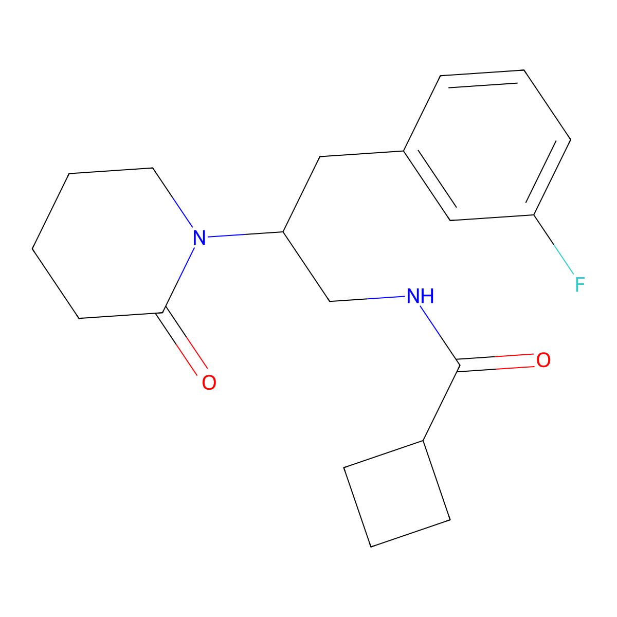 N-[3-(3-Fluorophenyl)-2-(2-oxopiperidin-1-YL)propyl]cyclobutanecarboxamide molecular structure, CAS 1421467-73-3