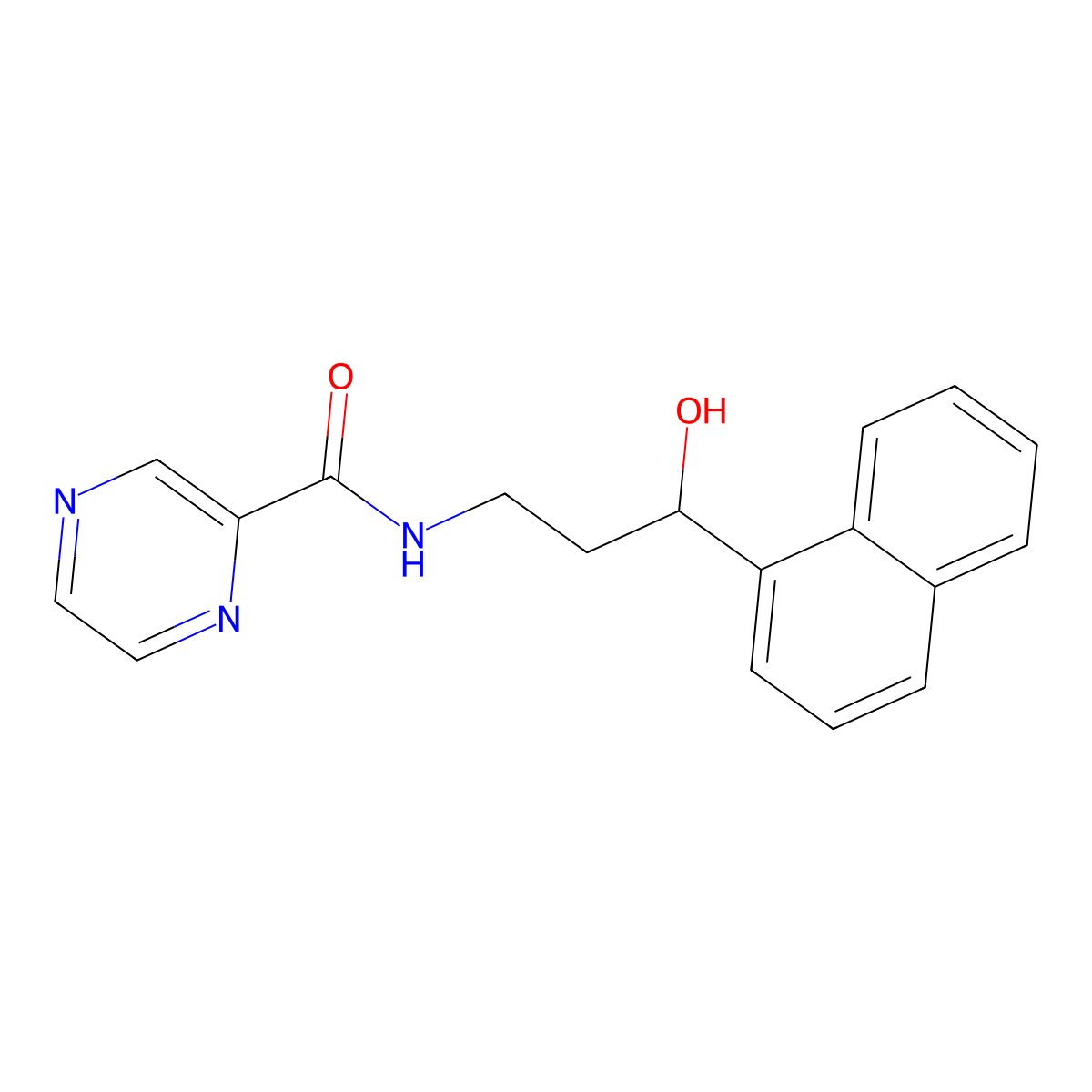 N-(3-hydroxy-3-(naphthalen-1-yl)propyl)pyrazine-2-carboxamide molecular structure, CAS 1421467-77-7