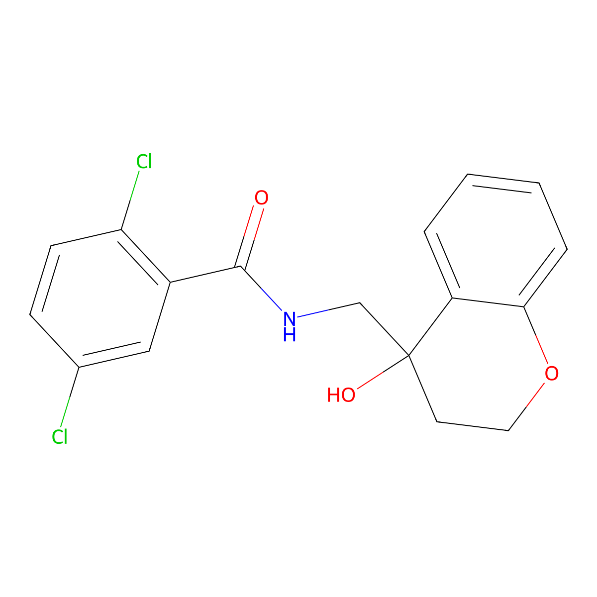 2,5-dichloro-N-((4-hydroxychroman-4-yl)methyl)benzamide molecular structure, CAS 1421467-81-3