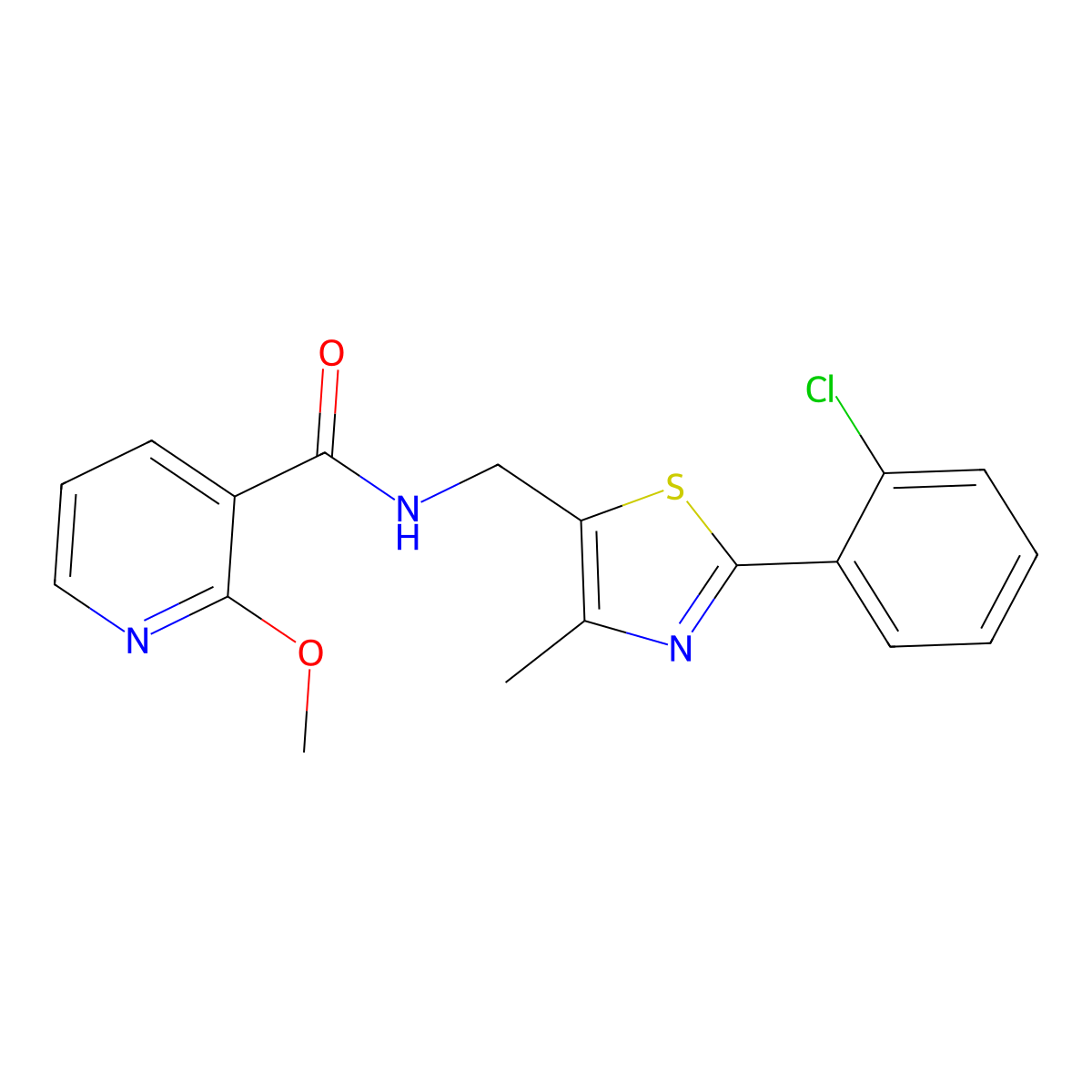 N-((2-(2-chlorophenyl)-4-methylthiazol-5-yl)methyl)-2-methoxynicotinamide molecular structure, CAS 1421467-86-8
