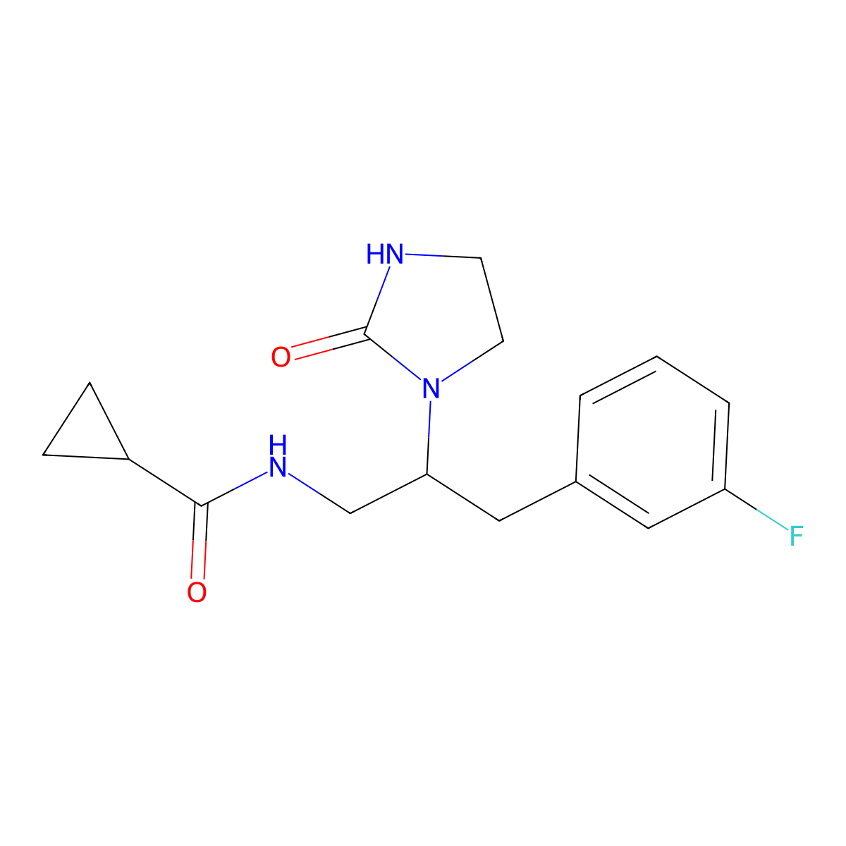 N-[3-(3-Fluorophenyl)-2-(2-oxoimidazolidin-1-YL)propyl]cyclopropanecarboxamide molecular structure, CAS 1421467-96-0