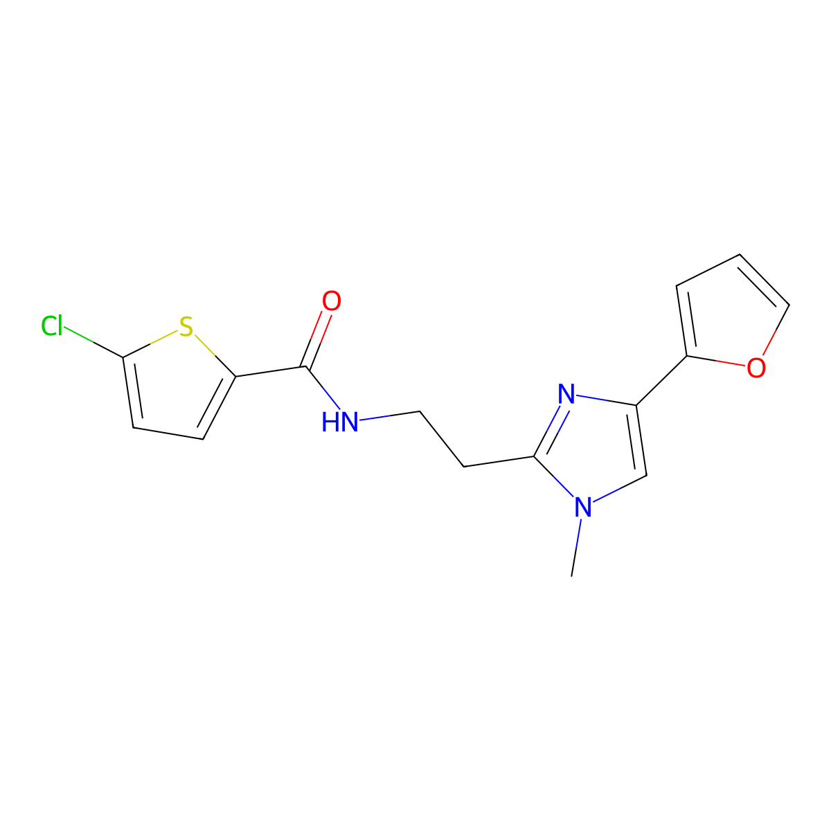 5-chloro-N-{2-[4-(furan-2-yl)-1-methyl-1H-imidazol-2-yl]ethyl}thiophene-2-carboxamide molecular structure, CAS 1421468-02-1